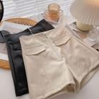 High-waist Zipper Faux Leather A-line Shorts