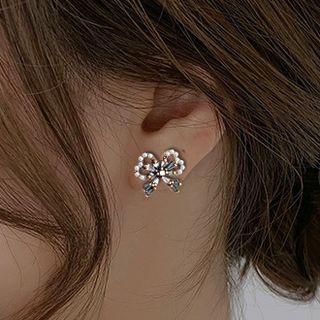 Bow Alloy Earring 1 Pair - Black - One Size