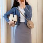 Plain Cardigan / Midi Fitted Skirt