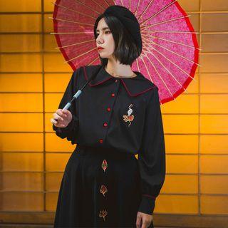 Crane Embroidered Blouse