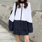 Oversized Two-tone Bomber Jacket As Shown In Figure - One Size