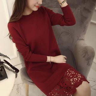 Crochet Lace Underlay Knit Dress