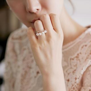 Faux-pearl Layered Open Ring