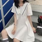 Sailor-neck Short Sleeve A-line Dress