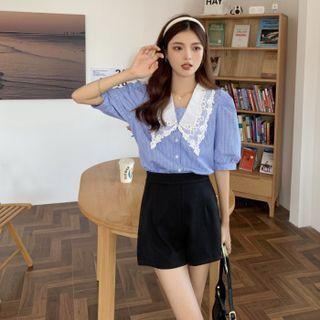 Puff-sleeve Collared Blouse / High-waist Shorts