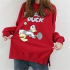 Donald Duck Print Slit-hem Pullover