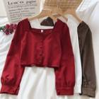 Long-sleeve Corduroy Crop Top