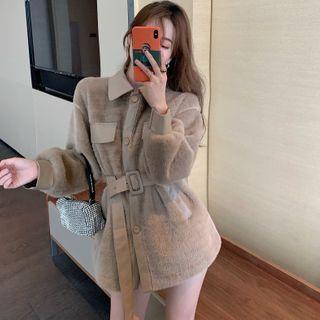 Patchwork Fleece Jacket With Belt