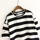 Striped Ripped 3/4 Sleeve T-shirt