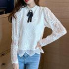 Bow-neck Floral Embroidered Blouse