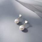 Heart Faux Pearl Alloy Dangle Earring Eh1252 - 1 Pair - Earrings - White - One Size