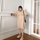 Mock-two Piece Hooded Long Pullover Almond - One Size