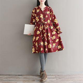 Floral Long-sleeve A-line Dress