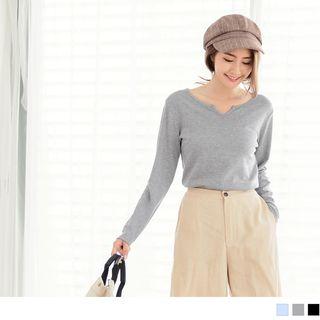 Long Sleeve V-neck Striped T-shirt