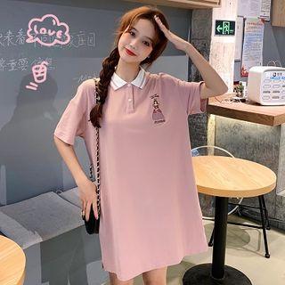 Cartoon Embroidered Short-sleeve Polo Shirt Dress