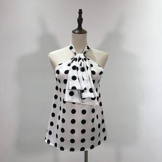 Dotted Halter-neck Cutout Top