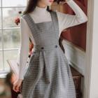 Double-buttoned Plaid Sleeveless Midi Dress