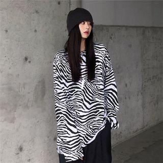 Zebra-print Long-sleeve Round Neck T-shirt Zebra - One Size