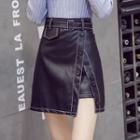 Faux Leather Asymmetrical Hem Mini Skirt