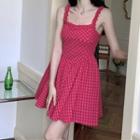 Spaghetti Strap Gingham Mini A-line Dress Red - One Size