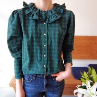 Frill-collar Plaid Blouse