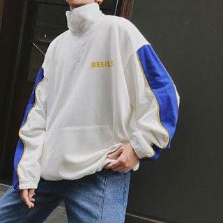 Contrast-trim Lettering Half-zip Sweatshirt