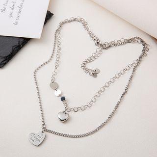 Lettering Heart Pendant Layered Stainless Steel Choker Silver - One Size