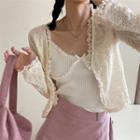 Lace Trim Cropped Cardigan / Camisole Top