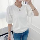 Puff-sleeve Slim-fit Knit Top