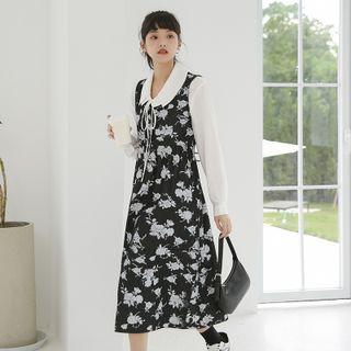Sleeveless Floral Tie-waist Midi A-line Dress