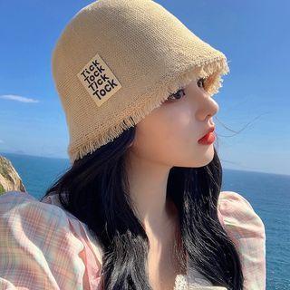 Lettering Fringed Straw Bucket Hat