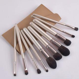 Set Of 10: Makeup Brush With Bag Set Of 10 - With Bag - Khaki - One Size