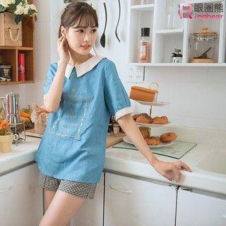 Embroidered Short-sleeve Collared Top