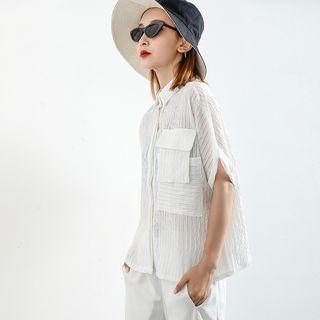 Drawstring-back Striped Loose-fit Blouse