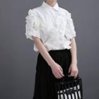 Elbow-sleeve Ruffle Panel Shirt