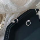 Faux Pearl Rhinestone Hoop Earring 925 Sterling Silver - Stud Earrings - 1 Pair - As Shown In Figure - One Size