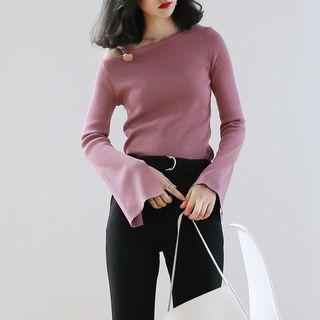 Flare-sleeve Paneled Knit Top
