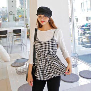 Spaghetti-strap Gingham A-line Top