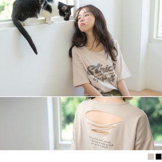 Cutout-back Short Sleeve Letter Print T-shirt