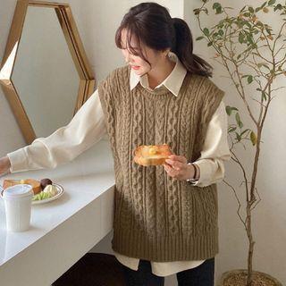 Plus Size Slit-side Cable-knit Vest