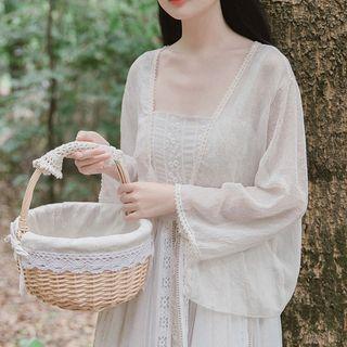Lace Trim Open-front Cardigan