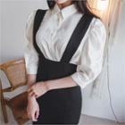 Puff-shoulder Elbow-sleeve Blouse