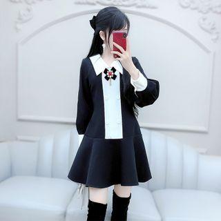 Set: Long-sleeve Double Breasted Mini Dress + Pin