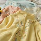 Flower-accent Embroidered Button-down Sweater