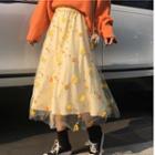 Midi Embroidered Mesh Skirt Flower Skirt - One Size