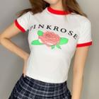 Rose Print Cropped Ringer T-shirt