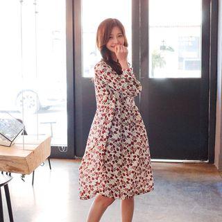 Tie-neck A-line Midi Dress