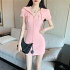 Short-sleeve Zip-up Hooded Mini Bodycon Dress