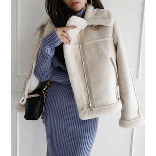 Buckled Faux-shearling Zip-up Jacket