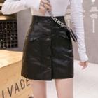 Faux Leather Pocket A-line Skirt